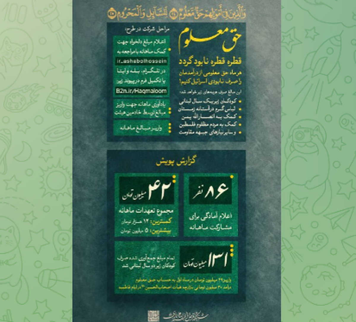 برپایی پویش «حق معلوم» توسط هیئت دانشجویی اصحابالحسین دانشگاه تهران