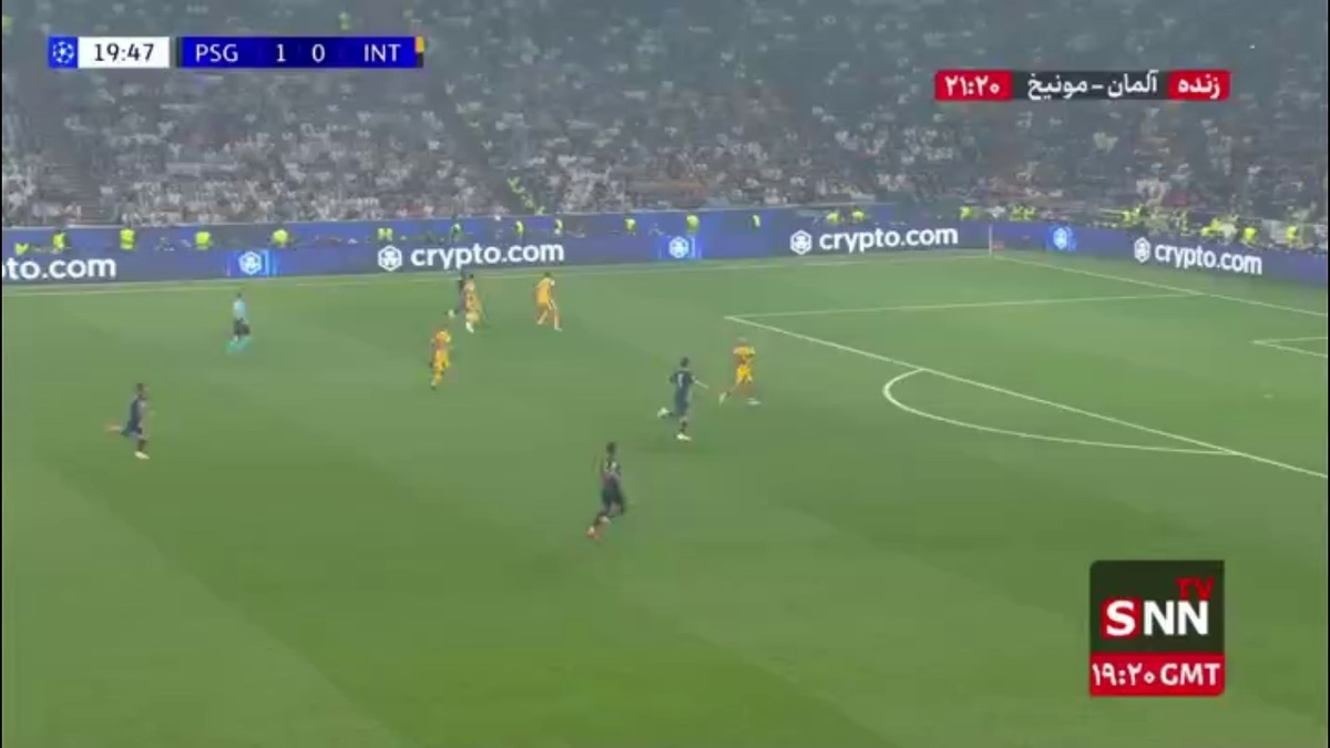 گل دوم پاری&zwnj;سن&zwnj;ژرمن به اینتر توسط دزیره دوئه در دقیقه 20