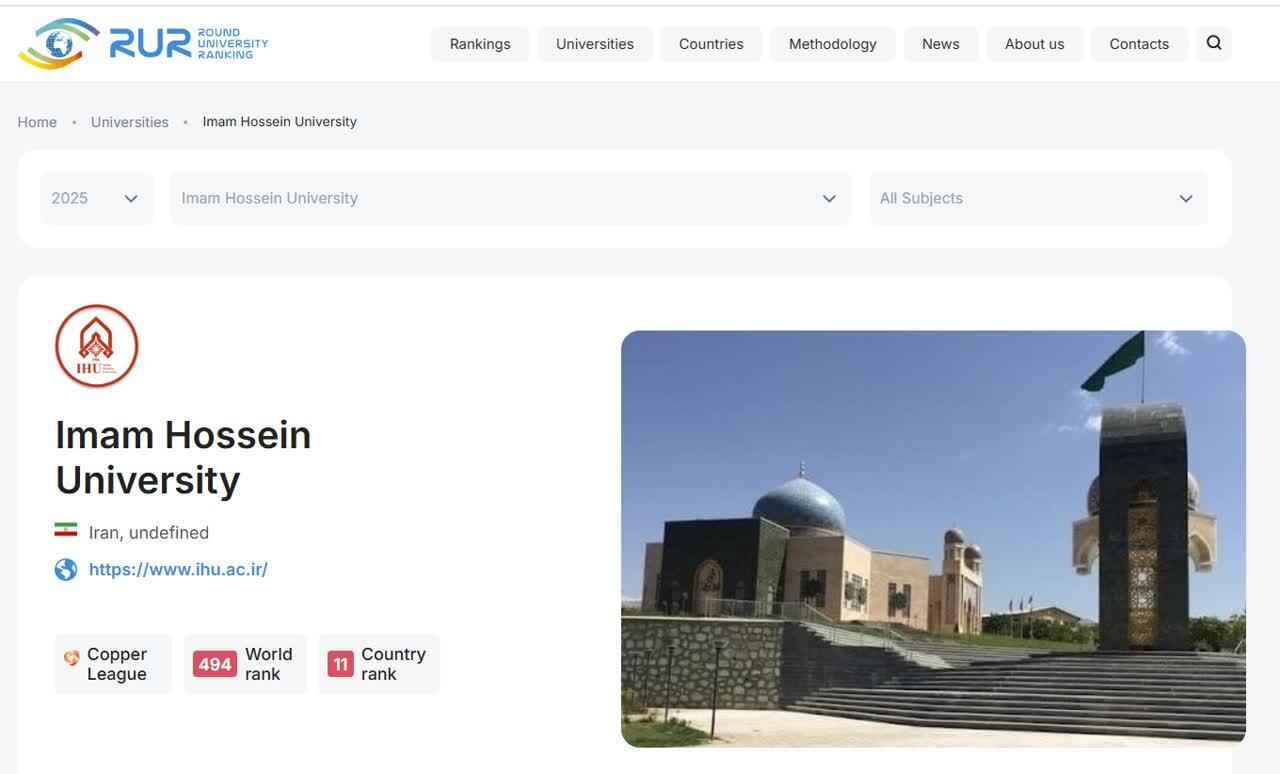 دانشگاه جامع امام حسین (ع) در میان ۵۰۰ دانشگاه برتر جهان