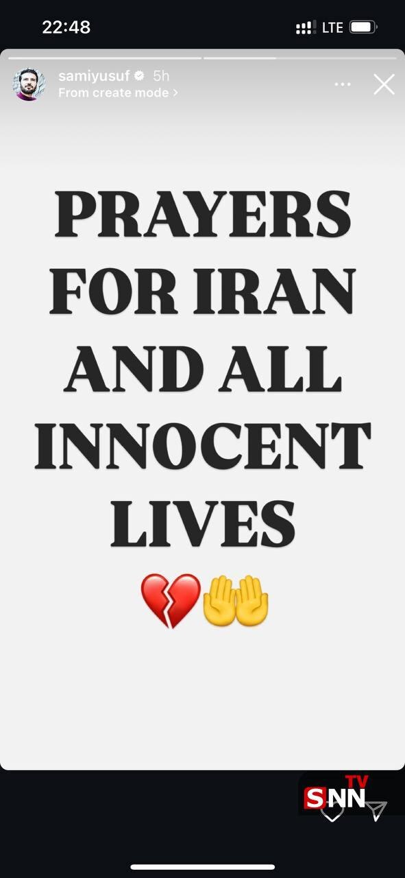 استوری سامی یوسف، خواننده ایرانی-بریتانیایی در حمایت از ایران و دعای برای پیروزی ایران