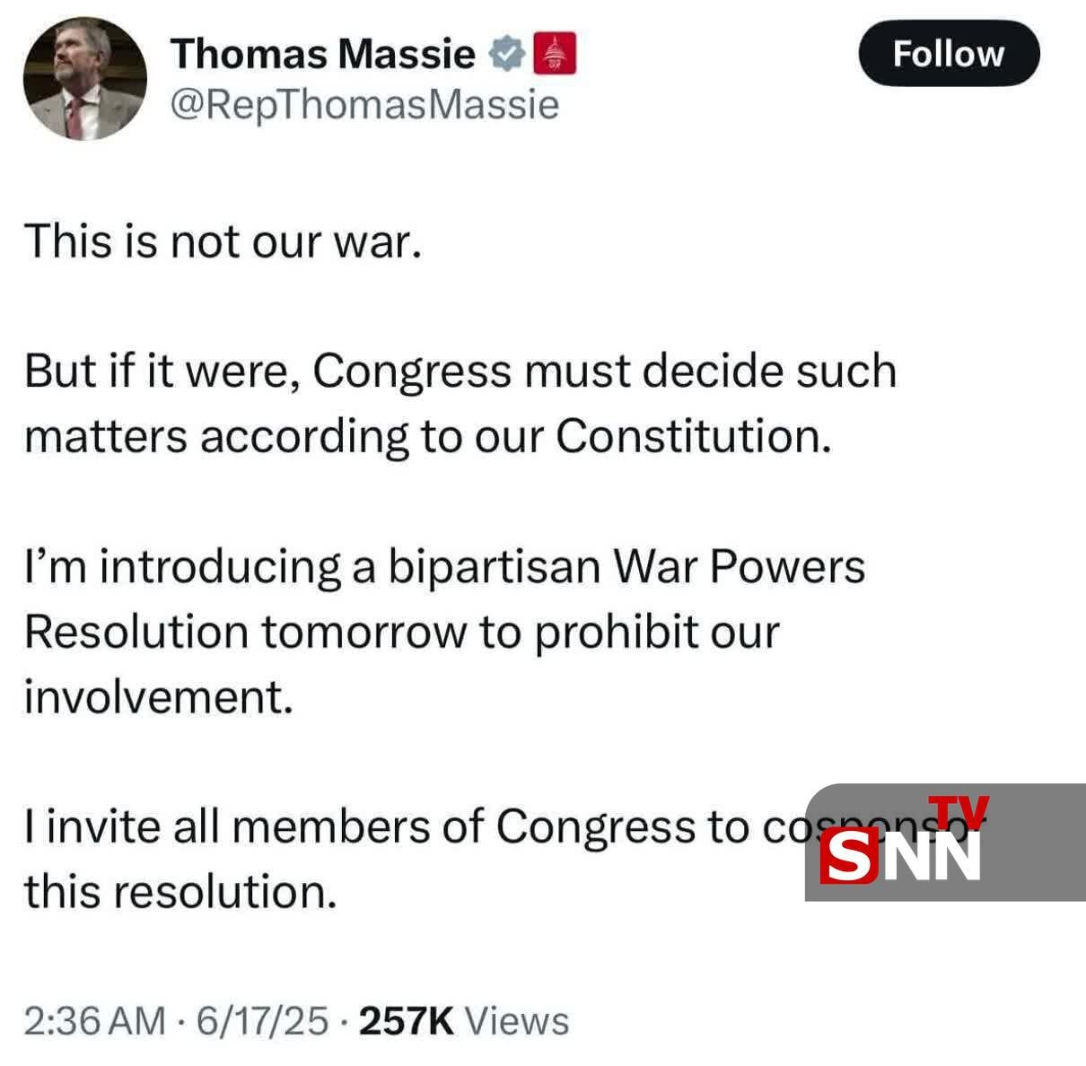 عضو کنگره آمریکا: این جنگ ما نیست، باید درباره اختیارات جنگی تصمیم بگیریم