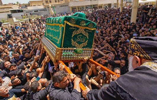 تشییع نمادین پیکر مطهر امام جواد (ع) در حرمین کاظمین