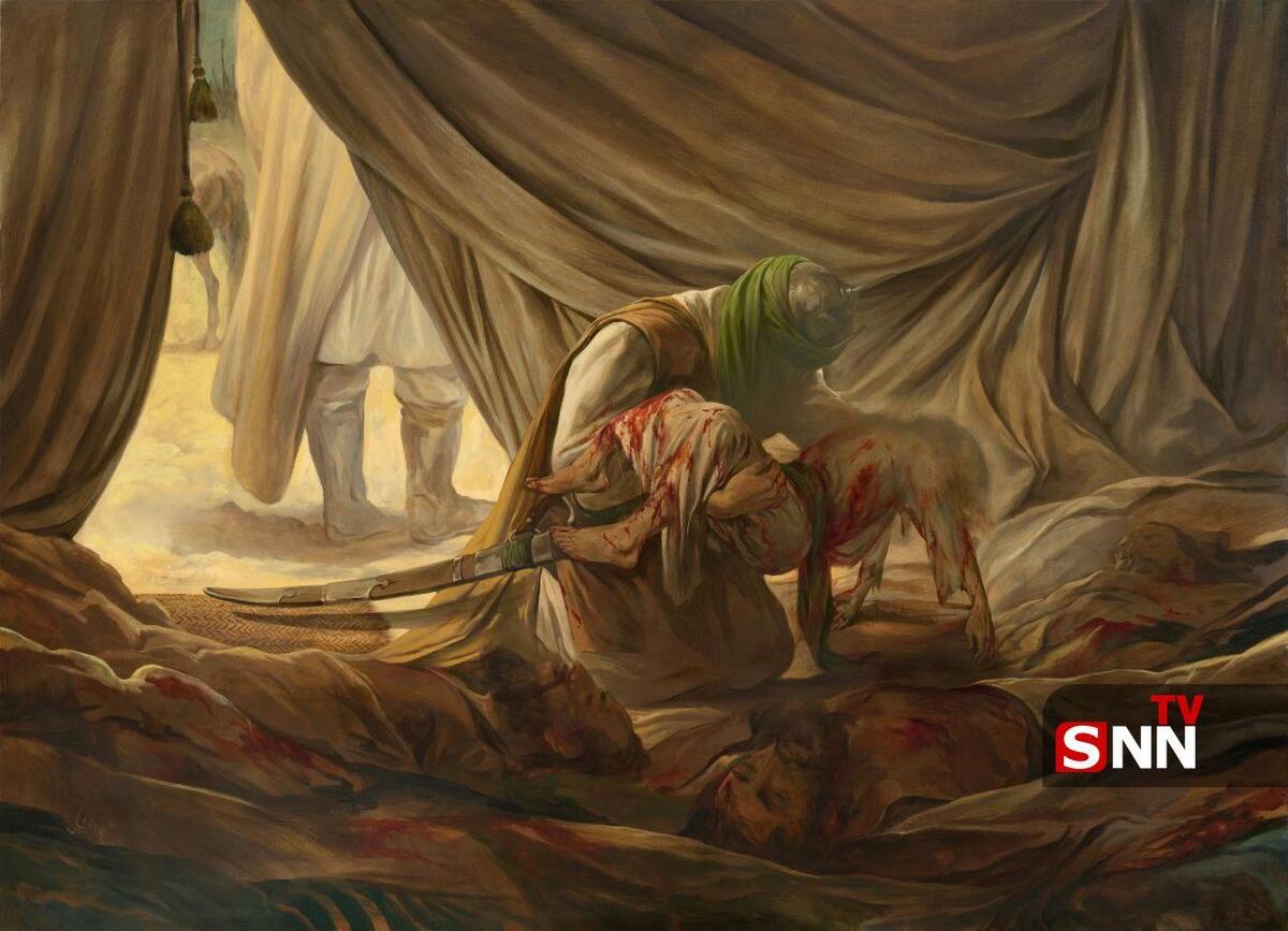 جدیدترین تابلوی حسن روح‌الامینی/بازگرداندن پیکر حضرت قاسم(ع) به خیمه‌ دارالحرب در روز عاشورا