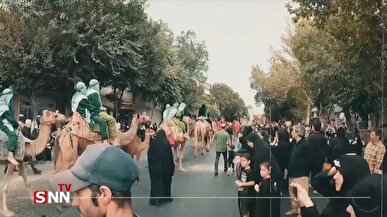 دسته بزرگ عزاداری بنی اسد در تهران/ بانوان تهرانی پیکر نمادین اباعبدالله (ع) را بر روی بوریا تشییع کردند + فیلم
