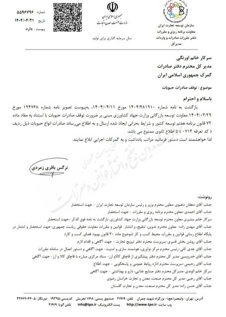 صادرات حبوبات ممنوع شد صادرات حبوبات ممنوع شد