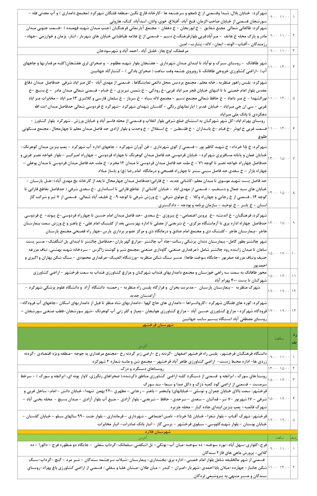 شب منتشر شود////جدول قطعی برق ۲۳ تیرماه در چهارمحال و بختیاری شب منتشر شود////جدول قطعی برق ۲۳ تیرماه در چهارمحال و بختیاری