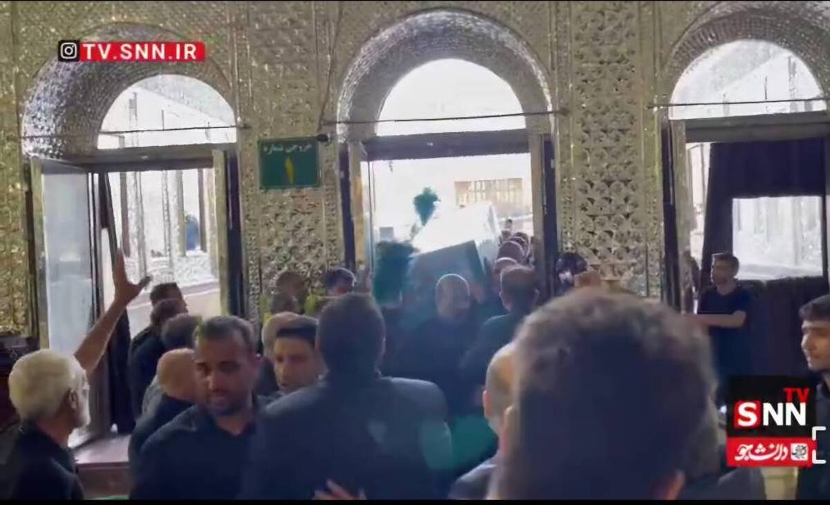 طواف پیکر سپهبد شهید سلامی گرداگرد حرم مطهر عبدالعظیم حسنی پیش از تدفین + فیلم