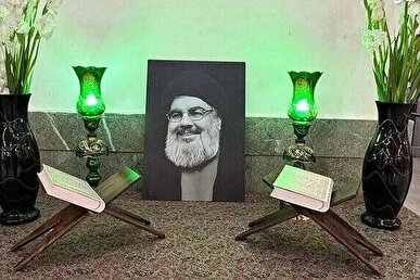 شعار لبیک یا خامنه ای در سخنرانی علی لاریجانی در جوار مزار شهید نصرالله + فیلم