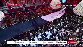 نمایی از ورود دسته عزاداری نیروی بسیج مردمی عراق (حشدالشعبی) به حرم حضرت سیدالشهدا(ع)