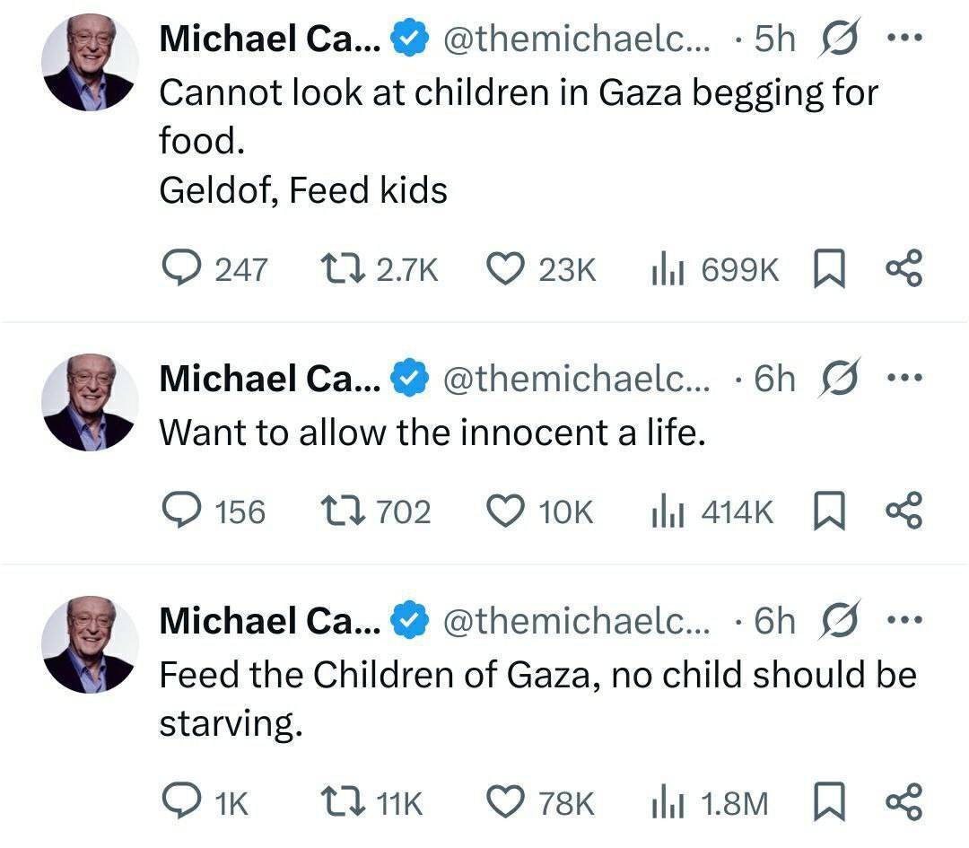 مایکل کین: به کودکان غزه غذا بدهید مایکل کین: به کودکان غزه غذا بدهید