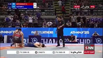 برق طلای جهانی بر سینه محمدی/ اهتزار پرچم ایران توسط محمدی در مسابقات جهانی یونان