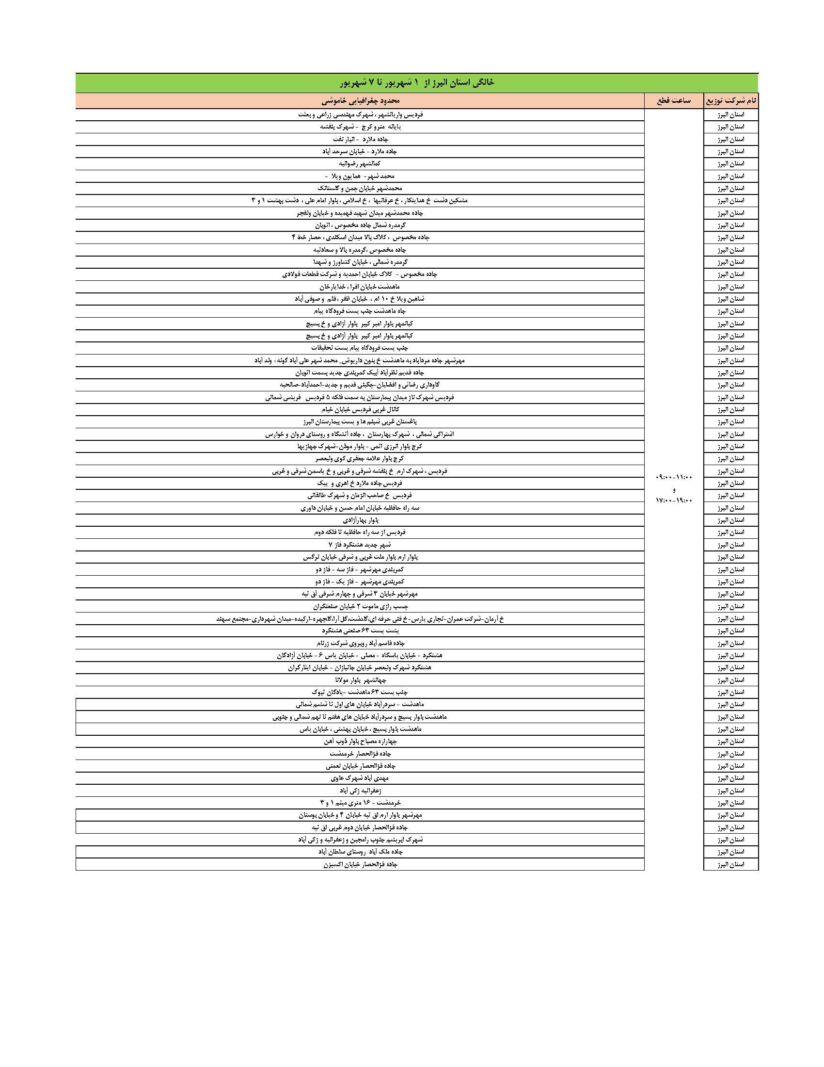جدول خاموشیهای البرز اعلام شد /صرفهجویی تنها راه پیشگیری از خاموشیها جدول خاموشیهای البرز اعلام شد /صرفهجویی تنها راه پیشگیری از خاموشیها
