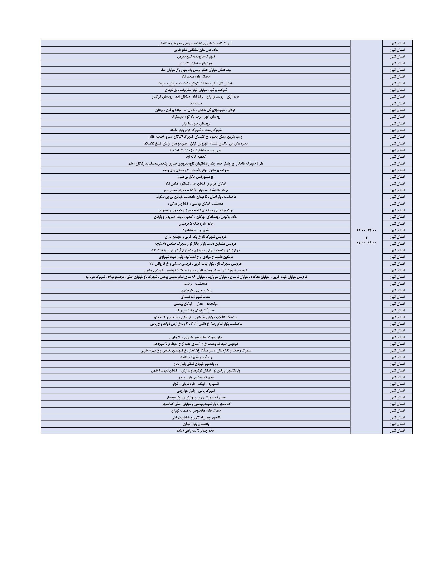 جدول خاموشیهای البرز اعلام شد /صرفهجویی تنها راه پیشگیری از خاموشیها جدول خاموشیهای البرز اعلام شد /صرفهجویی تنها راه پیشگیری از خاموشیها