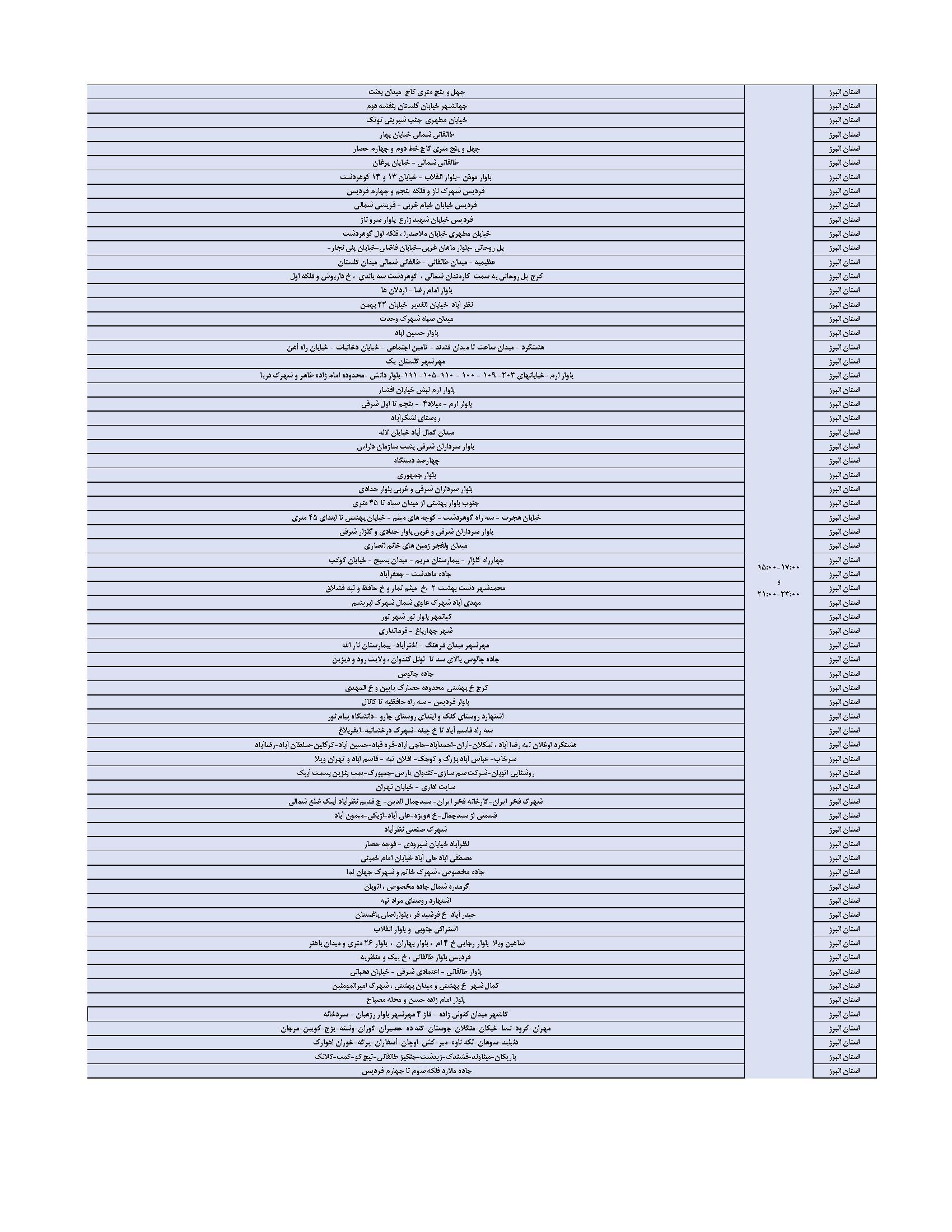 جدول خاموشیهای البرز اعلام شد /صرفهجویی تنها راه پیشگیری از خاموشیها جدول خاموشیهای البرز اعلام شد /صرفهجویی تنها راه پیشگیری از خاموشیها