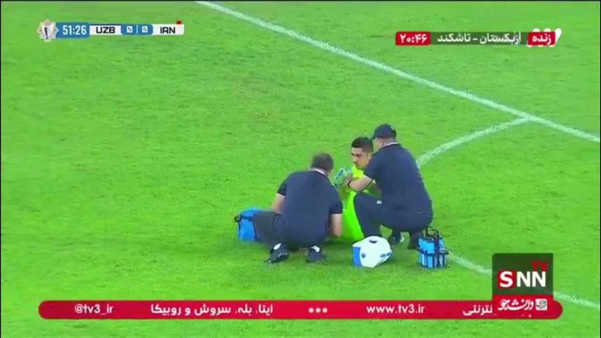 دروازه بان شماره یک تیم ملی ازبکستان مصدوم شد و در دقیقه 53 تعویض اجباری برای این تیم صورت گرفت