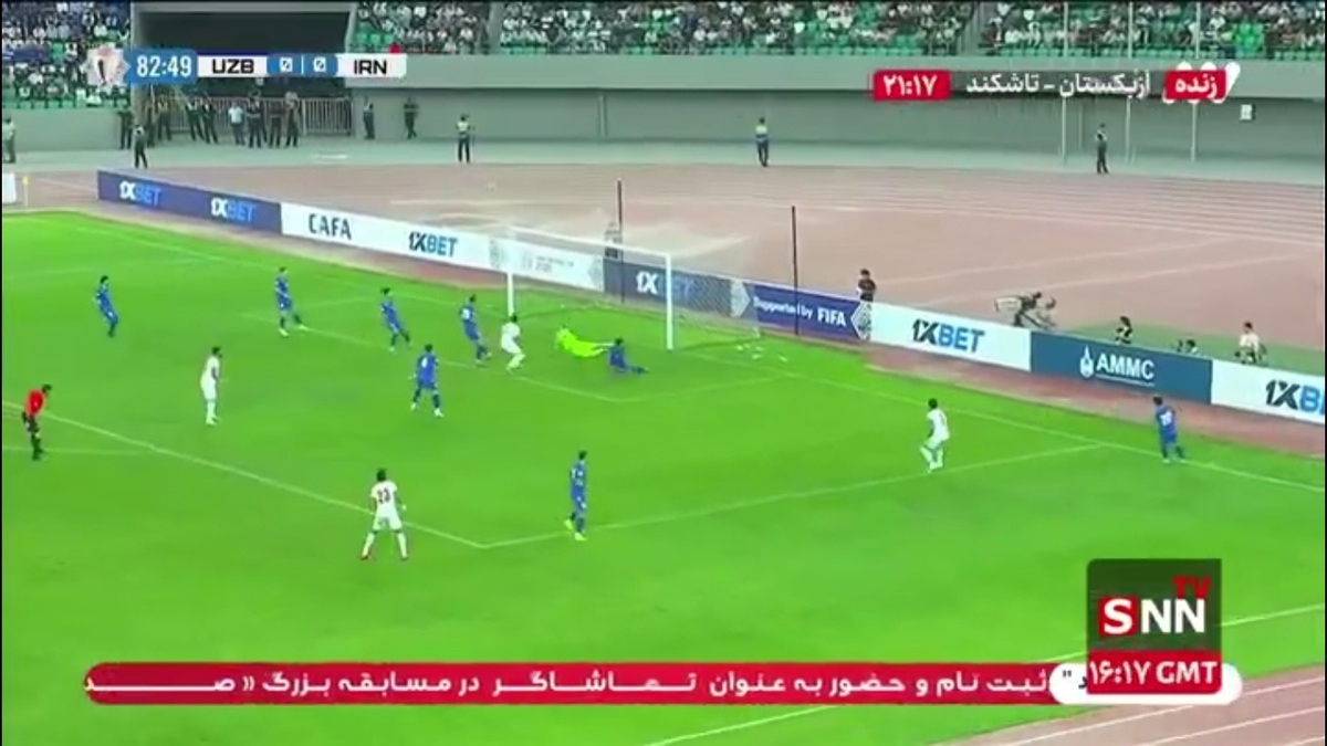 سانتر سرعتی زیبای جهانبخش را دروازه&zwnj;بان ازبکستان در دقیقه ۸۳ به سختی مهار کرد