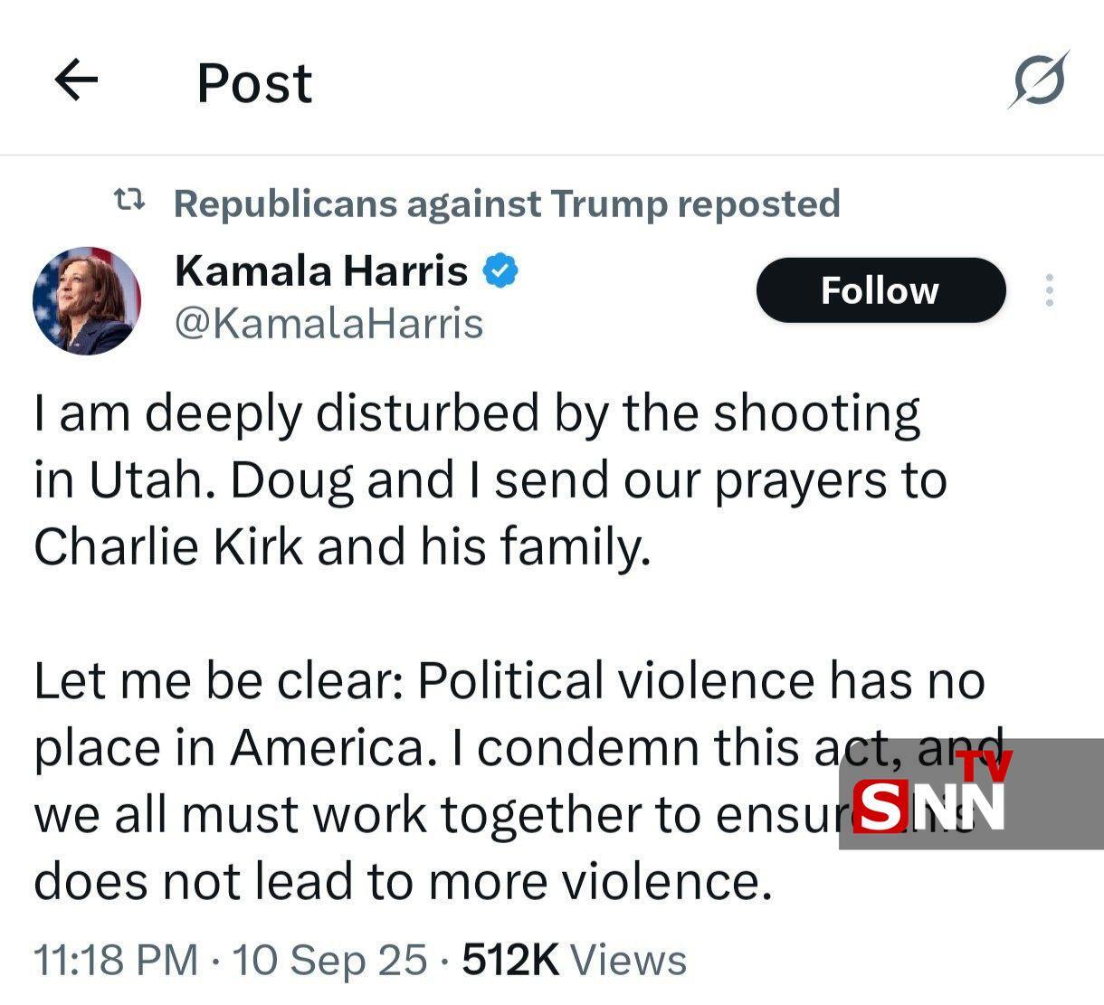 واکنش کامالا هریس به ترور چارلی کرک واکنش کامالا هریس به ترور چارلی کرک