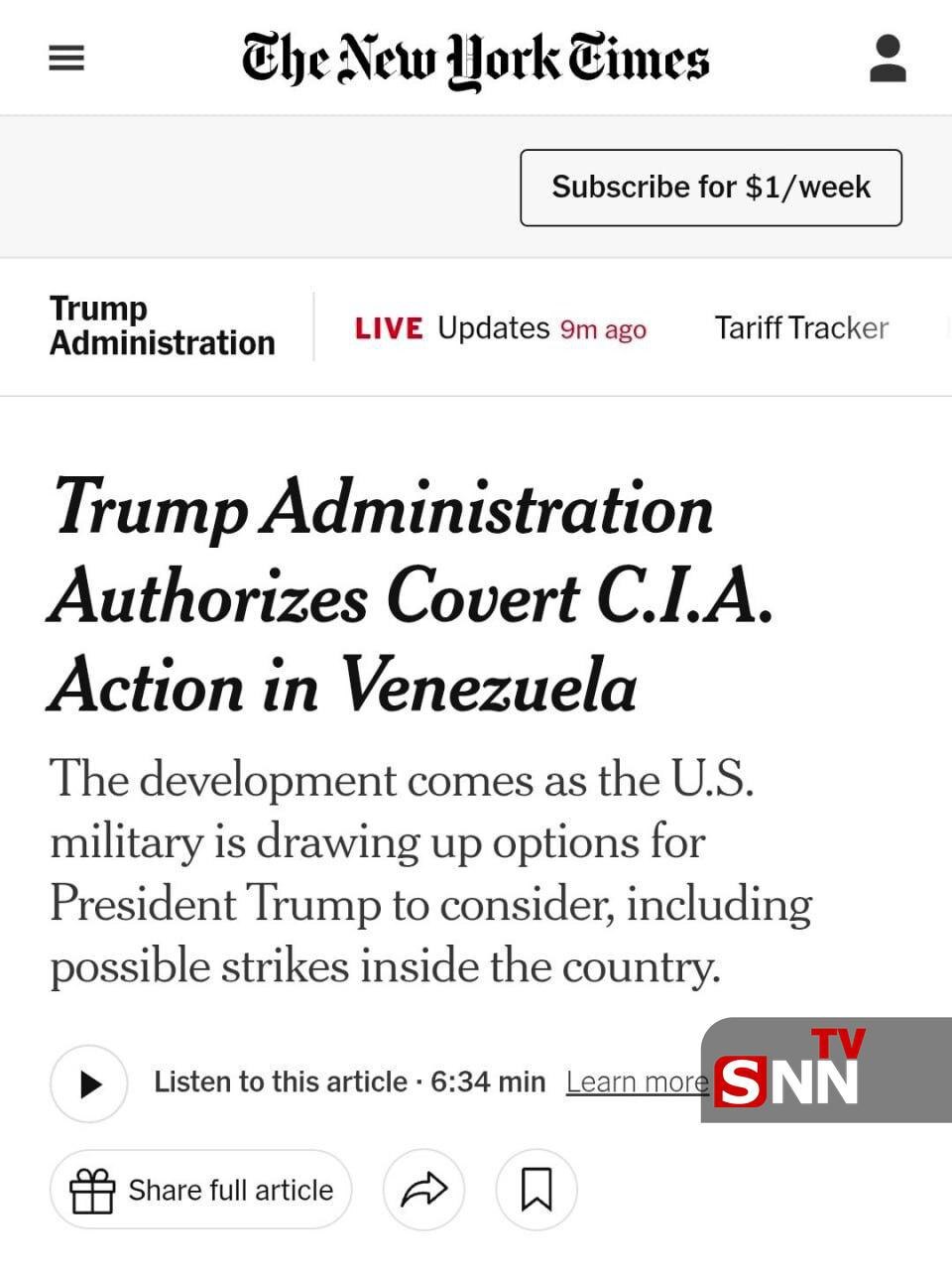 نیویورک تایمز: ترامپ مجوز «عملیات مرگبار» سیا در ونزوئلا را صادر کرد نیویورک تایمز: ترامپ مجوز «عملیات مرگبار» سیا در ونزوئلا را صادر کرد