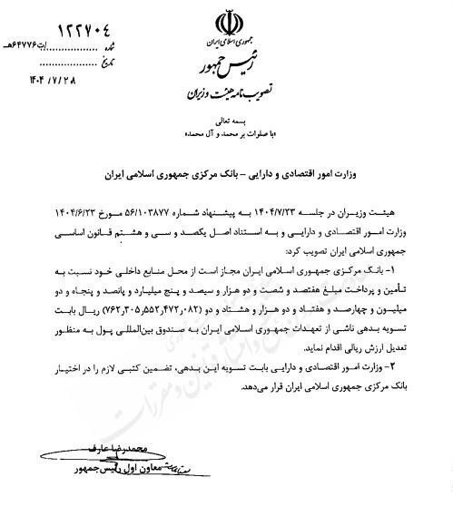 ابلاغ مصوبه دولت برای مجوز پرداخت بدهی ایران به صندوق بین&zwnj;المللی پول