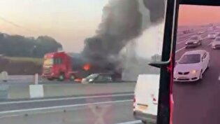 حادثه در مسیر ورودی به فرودگاه بن‌گورین در سرزمین‌های اشغالی / آتش گرفتن یک کامیون در مسیر این فرودگاه