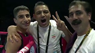 ناک اوت حریف مالزیایی در مقابل شیر پسر ایرانی / صعود ابوالفضل حاجی وند به فینال مسابقات موی تای منفی ۴۵ کیلوگرم بازی‌های آسیایی جوانان بحرین