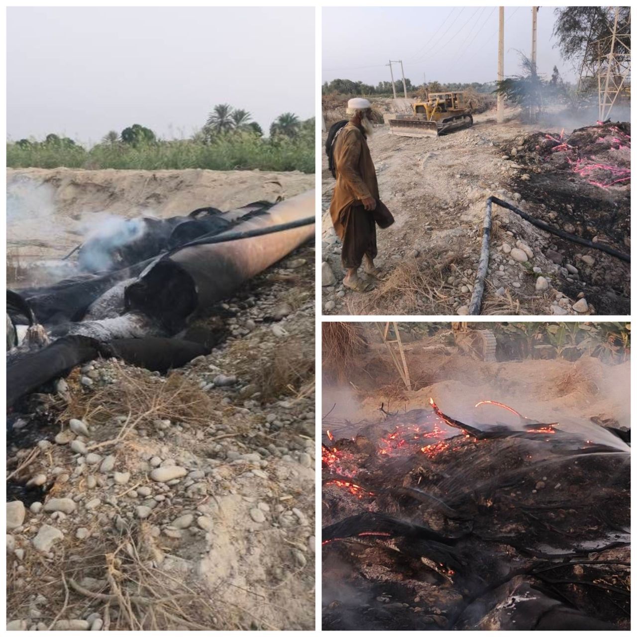 آتش زدن عمدی لوله خط انتقال آب "شیرگواز" دشتیاری توسط افراد ناشناس