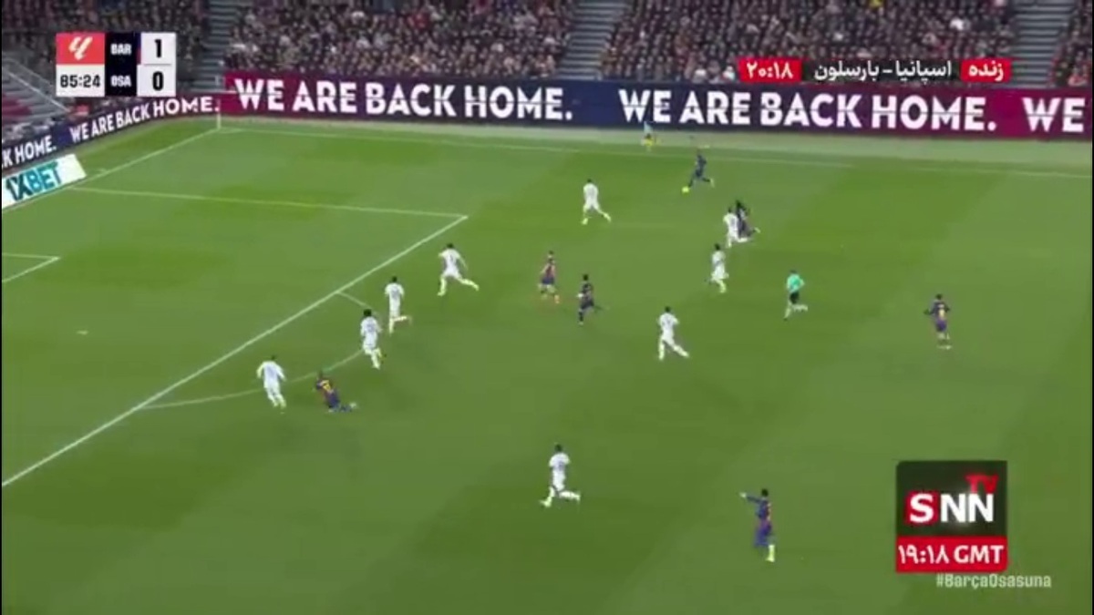 گل دوم بارسلونا به اوساسونا توسط رافینیا در دقیقه 85