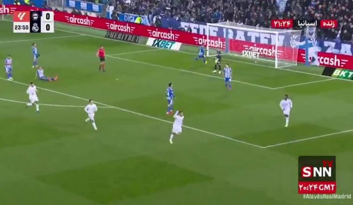 گل اول رئال مادرید به آلاوس توسط امباپه در دقیقه 24