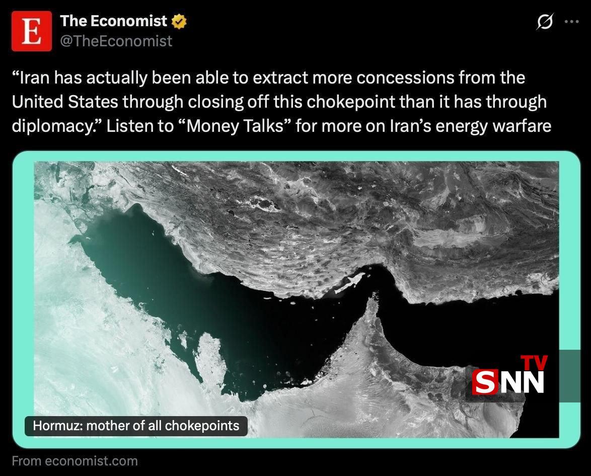 اکونومیست: ایران در واقع توانسته است از طریق بستن این گلوگاه(تنگه هرمز)، امتیازات بیشتری نسبت به دیپلماسی از ایالات متحده بگیرد + عکس