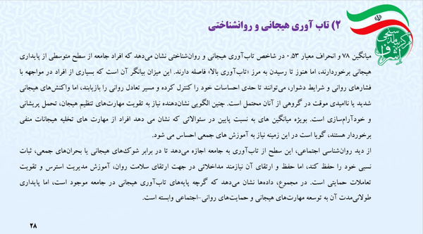 نتایج پیمایش ملی درباره میزان تابآوری مردم ایران در جنگ رمضان نتایج پیمایش ملی درباره میزان تابآوری مردم ایران در جنگ رمضان