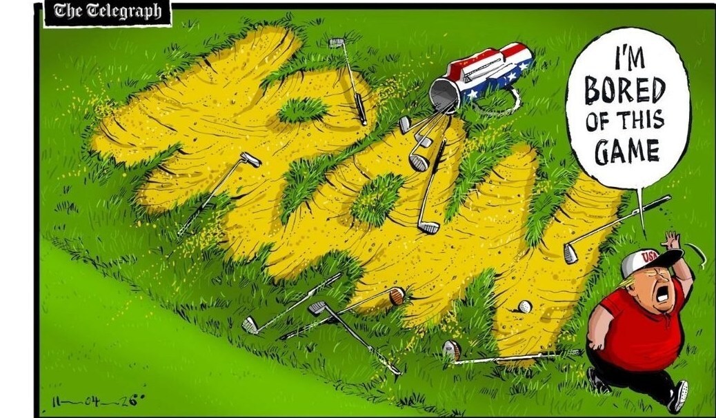 کاریکاتور تلگراف از ناکامی ترامپ مقابل ایران/ &laquo;از این بازی خسته شدم&raquo;