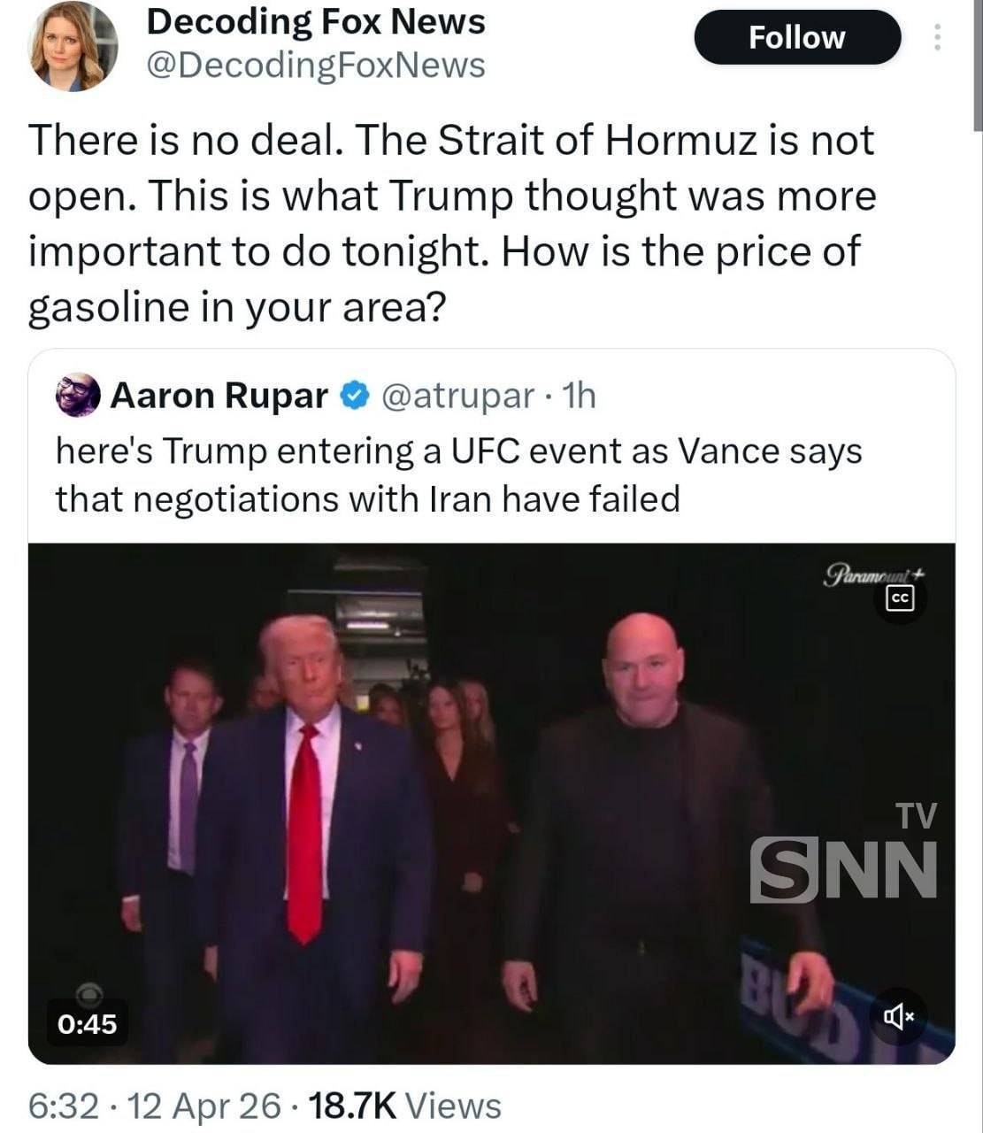 کنایهٔ روزنامه&zwnj;نگار آمریکایی به مذاکره&zwnj;کندگان آمریکایی: هیچ توافقی در کار نیست، تنگه هرمز هم باز نیست؛ قیمت بنزین در منطقهٔ شما چطور است؟ + عکس