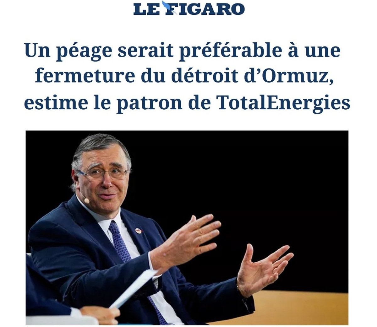 مدیرعامل توتال: ترجیح می‌دهیم به ایران عوارض بدهیم تا اینکه تنگه هرمز بسته باشد