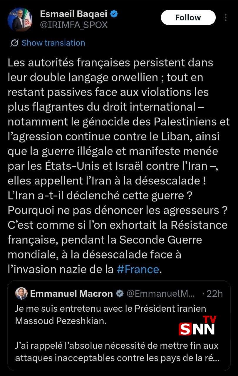 سخنگوی وزارت خارجه ایران خطاب به رییس جمهور فرانسه: رویکردهای دوگانه و مزورانه را متوقف کنید + عکس سخنگوی وزارت خارجه ایران خطاب به رییس جمهور فرانسه: رویکردهای دوگانه و مزورانه را متوقف کنید + عکس