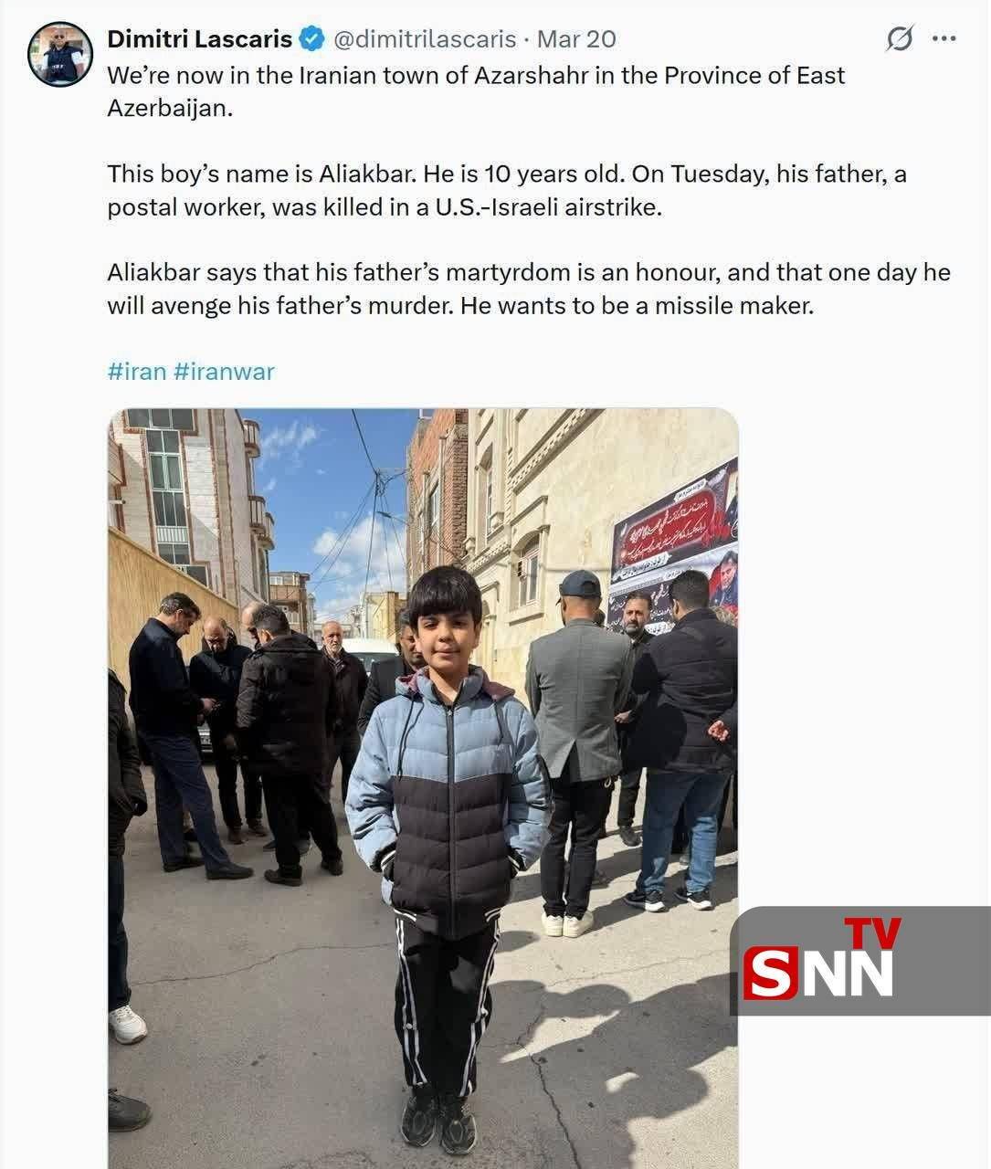 بازتاب توئیت خبرنگار کانادایی از شجاعت فرزند شهید موسیپور + عکس بازتاب توئیت خبرنگار کانادایی از شجاعت فرزند شهید موسیپور + عکس