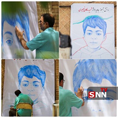 نقاشی تصویر شهید جاویدالاثر ماکان نصیری با اثر انگشت، توسط هنرمند سبزواری