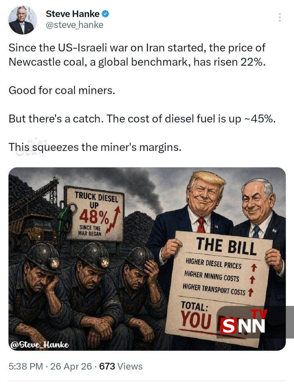 استیو هانکه: سوخت دیزل حدود ۴۵ درصد بالا رفته است + عکس