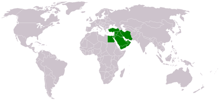 رنگ سبز: کشورهای منطقه خاورمیانه