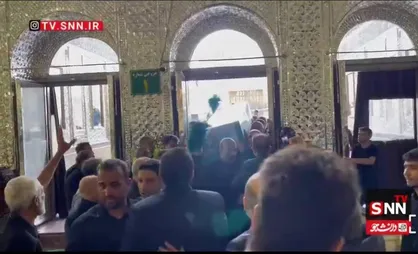 طواف پیکر سپهبد شهید سلامی گرداگرد حرم مطهر عبدالعظیم حسنی پیش از تدفین + فیلم