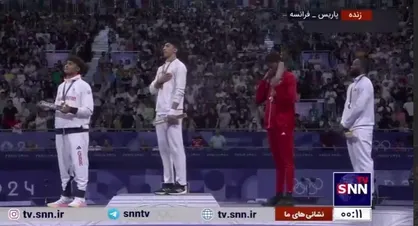 طنین سرود ملی کشورمان در سالن مسابقات تکواندو المپیک پاریس
