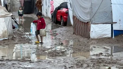 مواجه جنگ&zwnj;زدگان فلسطینی با سیلاب + فیلم