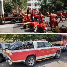 آتش نشانان تهران برای مشارکت در عملیات اطفای حریق مراتع و مناطق جنگلی عازم یاسوج می‌شوند