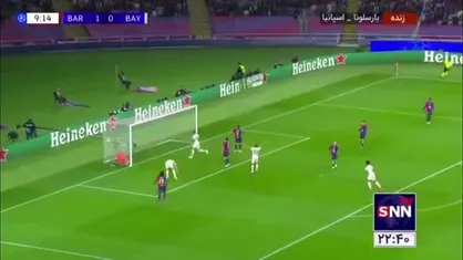 دقیقه ۹ گل بایرن به بارسلونا توسط هری کین که توسط var مردود اعلام شد