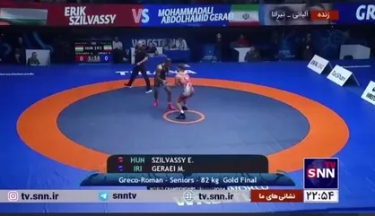 فیلم کامل مسابقه محمد&zwnj;علی گرایی در فینال رقابت&zwnj;های کشتی فرنگی قهرمانی جهان در وزن ۸۲ کیلوگرم