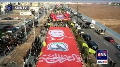 تشییع نمادین سرداران مقاومت در سومین سالگرد شهادت حاج قاسم سلیمانی و ابومهدی المهندس در بصره