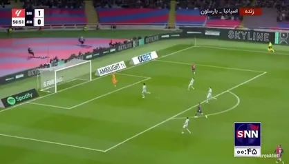چیپ دیدنی رافینیا به تیرک دروازه اتلتیکومادرید برخورد کرد و در نهایت ضربه ریباند برگردون لواندوفسکی به مدافع برخورد کرد/ بارسلونا ۱ اتلتیکومادرید ۱