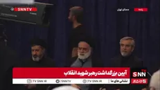 حضور  آیت‌الله سید مصطفی خامنه‌ای فرزند ارشد رهبر شهید انقلاب به همراه حجت الاسلام سید مسعود خامنه‌ای و علی باقری کنی در مراسم باشکوه بزرگداشت رهبر شهید
