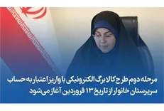 مرحله دوم طرح کالابرگ الکترونیکی با واریز اعتبار به حساب سرپرستان خانوار از تاریخ ۱۳ فروردین آغاز می‌شود