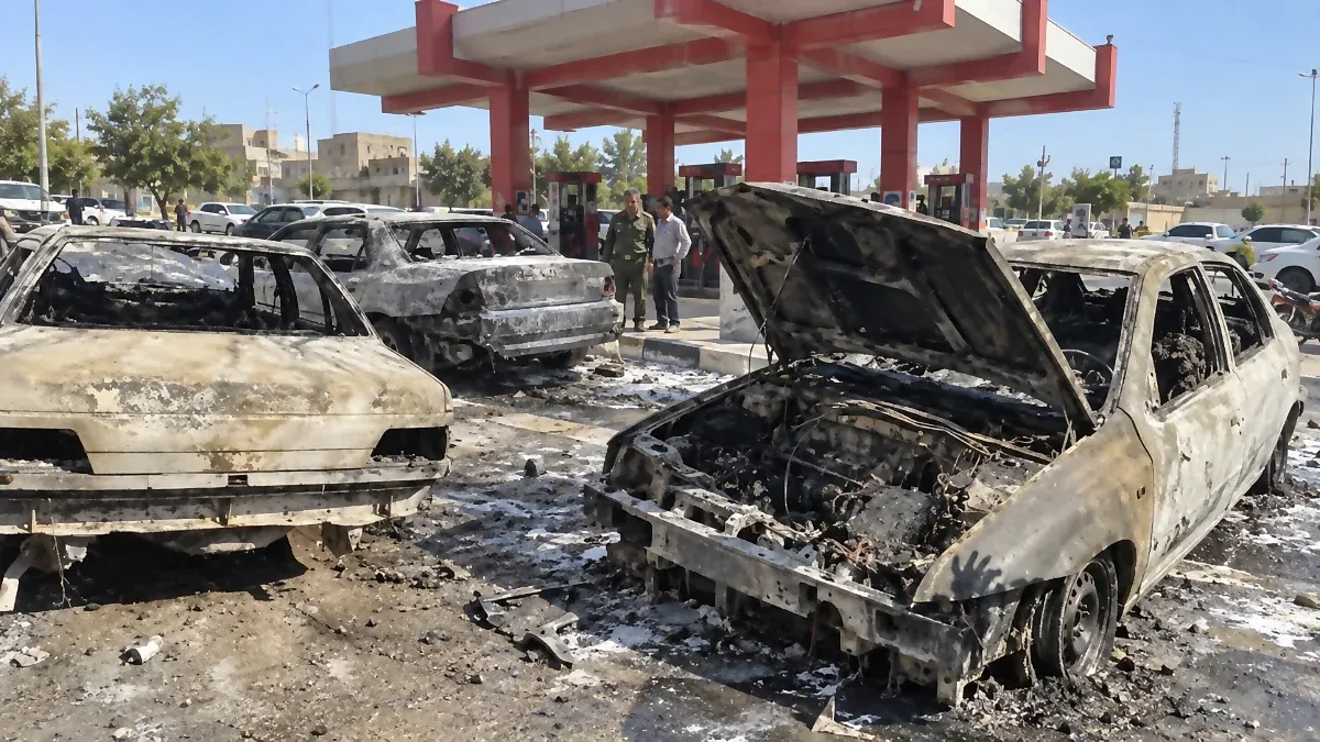 آتش‌سوزی ۳ خودرو در یک جایگاه سوخت در کرمان