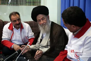 دیدار علی‌اصغر پیوندی مدیرعامل جمعیت هلال احمر کشور با آیت‌الله علوی گرگانی مرجع تقلید شیعیان
